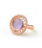 VINTAGE Ring in zilver rose verguld rond model - Kleur: Paars - Maat: Verstelbaar