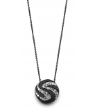 Ketting - 925 Zilver W/CHN 18"BLK. + WH. RHODIUM PLATE ON CHAIN - Stone: WH. CZ.